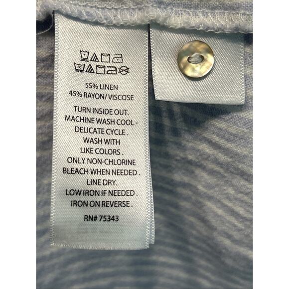 Sigrid Olsen Womens Large Button Up Shirt Linen Blend Blue Stripe Beach Career - Picture 7 of 9